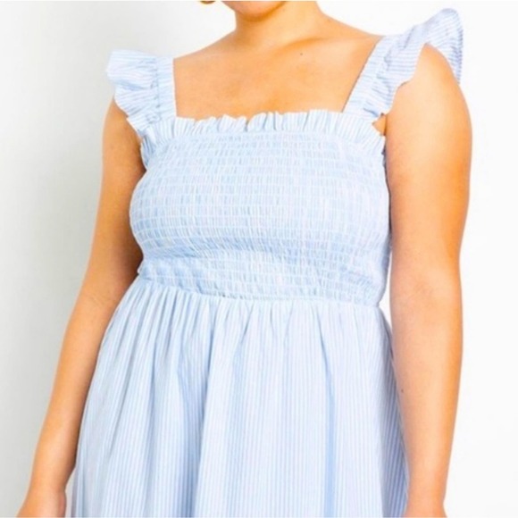 Eloquii Smocked Bodice Ruffle Day Dress Blue Size 14/16 - Picture 2 of 8
